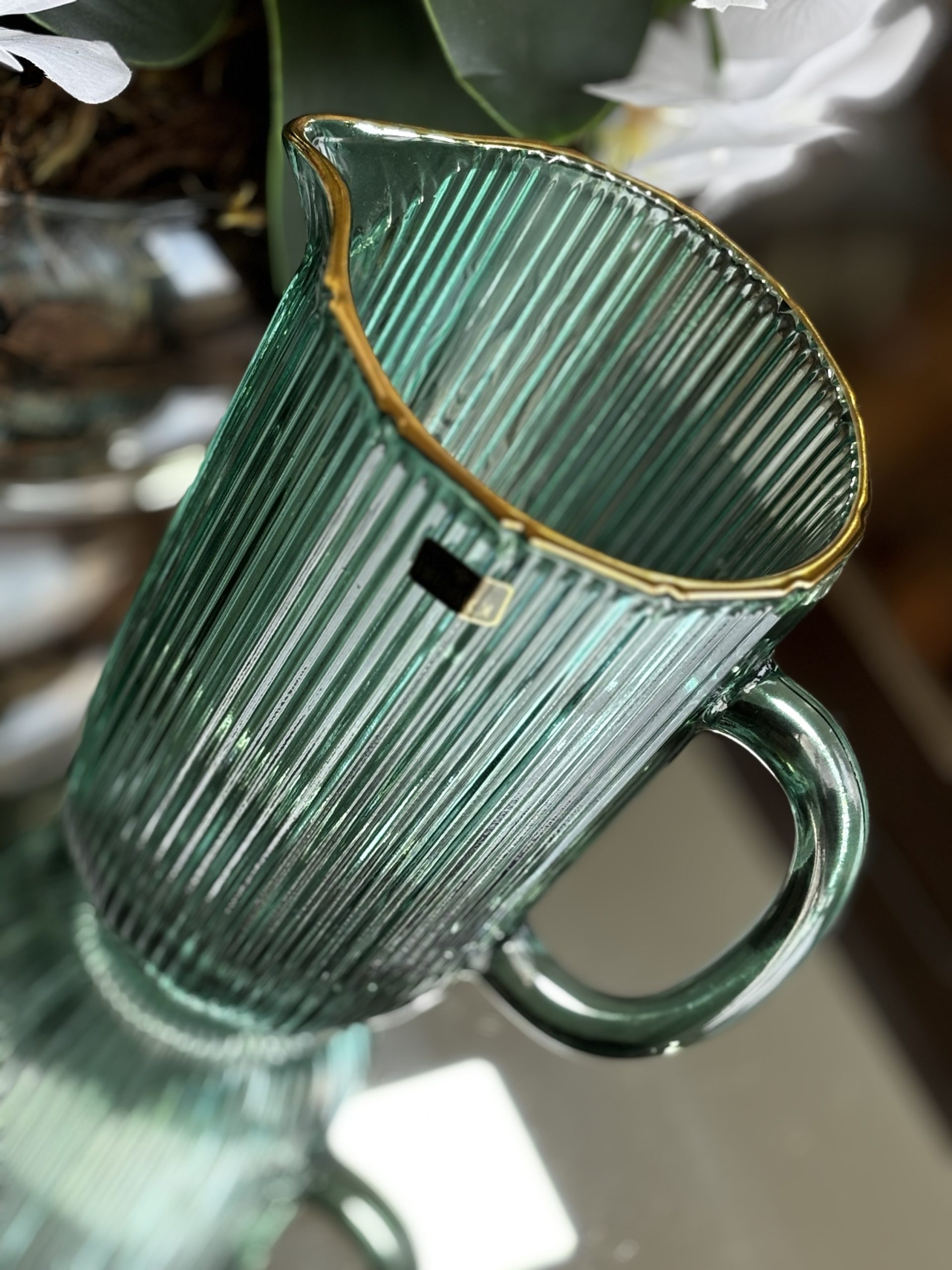 Jarra de vidro Verde com fio dourado - Imagem 2