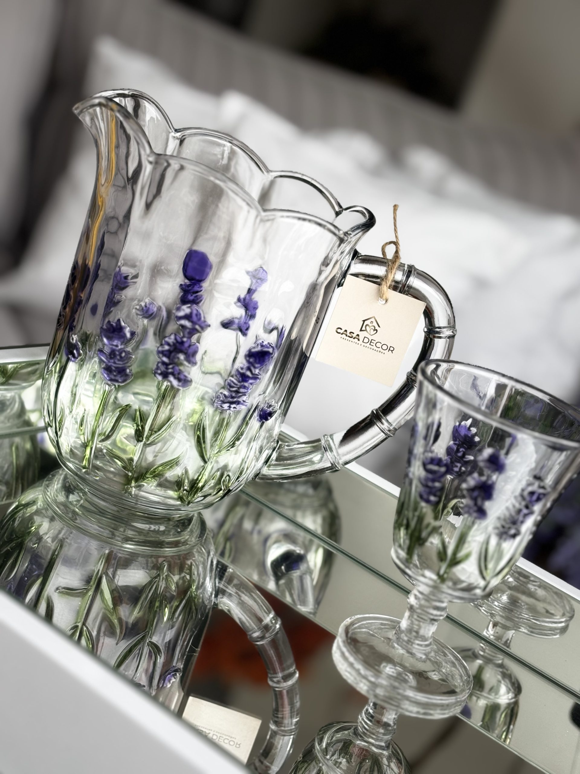 JG De Jarra e Taças com designer lavanda em alto relevo