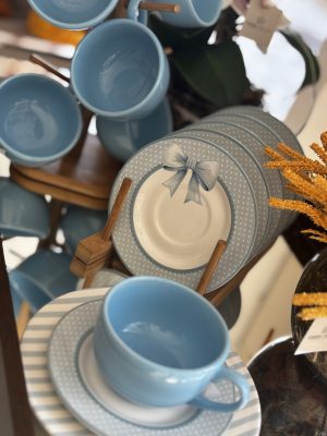 JG de Xícaras + Pires Laço de Páscoa Azul