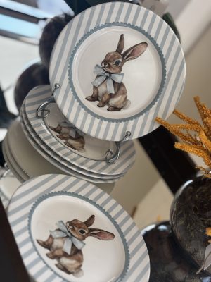 Pratos de sobremesa Laço de Páscoa azul