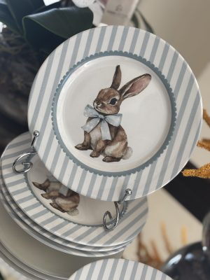 Pratos de sobremesa Laço de Páscoa azul