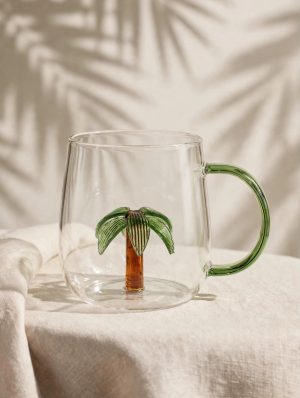 Caneca de Vidro Borossilicato 300ml com Coqueiro 3D - Coleção Verão
